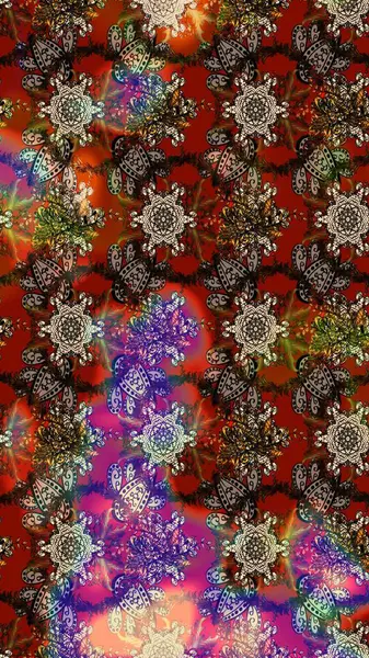 Çiçek duvar kağıdı. Kahverengi ve kırmızı renklerde. Hint süsü. Raster illüstrasyonu. Renkli süs kenarı. Çizim deseni.