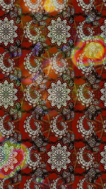 Süslü kumaş deseni. Raster illüstrasyonundaki çiçek desenli çizim. Düz Çiçek Elementleri Tasarımı. Renkli Bahar Teması çizim şablonu.