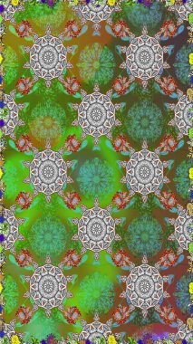 Kusursuz çiçek deseni duvar kâğıdı olarak kullanılabilir. Yeşil ve gri renkli çiçekler. Raster illüstrasyonu.