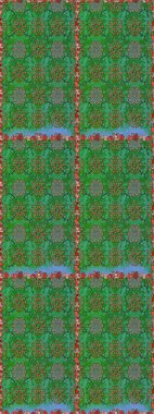 Küçük yeşil ve kahverengi çiçekli oldukça eski bir besin torbası deseni. Millefleur 'lar. Tekstil, kumaş, kapaklar, duvar kağıtları, baskı, naylon, yapıştırma, örgü, dekupaj için çiçeksiz arkaplan