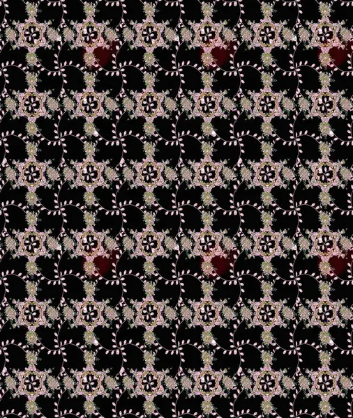 Siyah renkli çiçekler. Raster illüstrasyonunda çiçek deseni çizimi.