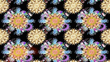 Motley illüstrasyonu. Küçük renkli çiçekler. Küçük çiçekte güzel bir desen. Siyah ve bej çiçekli bahar çiçekleri. Moda baskıları için zarif bir şablon.