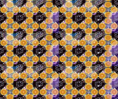 Raster illüstrasyonu. Soyut çiçek çizim kalıbı arka planı. Küçük çiçekteki sevimli çiçek deseni. Raster deseni. Sarı renklerde.