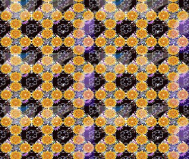 Raster illüstrasyonu. Soyut çiçek çizim kalıbı arka planı. Küçük çiçekteki sevimli çiçek deseni. Raster deseni. Sarı renklerde.