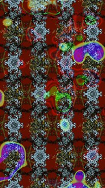 Çiçeksel elementlerle süslenmiş zarif raster dokusu. Küçük çiçekte hoş bir çiçek deseni var. Parlak çiçekli kırmızı ve kahverengi renkler üzerine soyut çizim deseni.