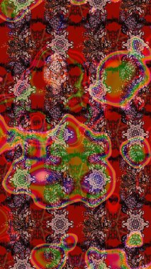 Süslü kumaş deseni. Raster illüstrasyonundaki çiçek desenli çizim. Renkli Bahar Teması eskiz kalıbı. Düz Çiçek Elementleri Tasarımı.