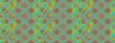 Kumaş desenli papatya çiçeği detayı. Yeşil renkte çiçekler.