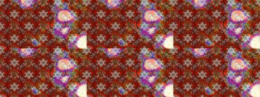 Klasik çiçekler. El çizimi, soyut ve süslü elementler. Yaz çiçekleri teması. Kahverengi ve kırmızı renkler. Suluboya resim taklit Raster illüstrasyonu.