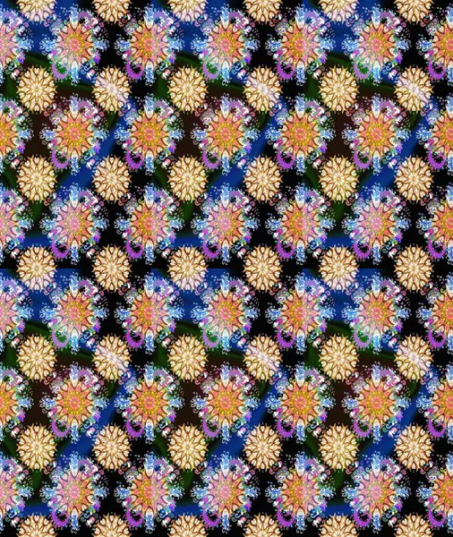 Asya tekstil tarzında. Güzel kumaş deseni. Çiçek desenli çizim. Raster illüstrasyonu. Renkli Bahar Teması eskiz kalıbı. Düz Çiçek Elementleri Tasarımı.