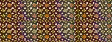 Düz Çiçek Elementleri Tasarımı. Renkli Bahar Teması eskiz kalıbı. Sevimli çiçek raster deseni. Kahverengi renkte çiçekler.