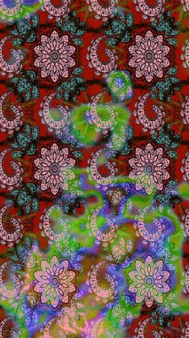 Raster düz çiçek çizim deseni. Yeşil ve kahverengi renkli çiçekler. Tasarım hediye paketi, tebrik kartları, posterler ve afiş tasarımı.