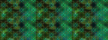 Raster illüstrasyonundaki çiçek desenli çizim. Suluboya tarzında yeşil renkte çiçekler.