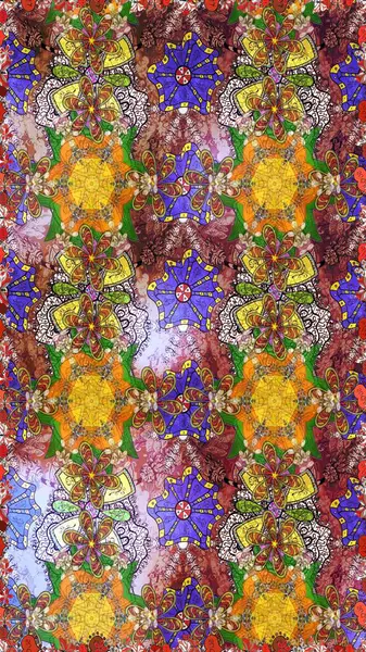 Raster deseni. Kahverengi renkte yaz çiçekleri. Küçük çiçekteki sevimli çiçek deseni. Raster illüstrasyonu.