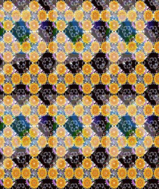 Çiçek desenli çizim. Renkli Bahar Teması eskiz kalıbı. Raster illüstrasyonu. Sarı renkli çiçekler. Düz Çiçek Elementleri Tasarımı. Asya tekstil tarzında.