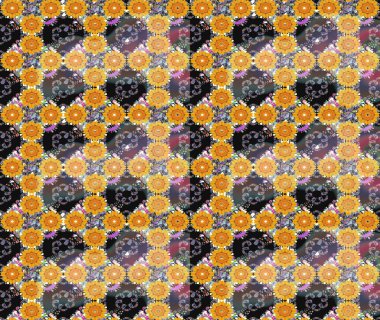 Raster Çiçek İllüstrasyonu güzel tekstil. Sarı renkli etnik çiçeklerle zarif eskiz deseni.