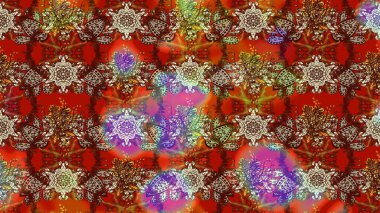 Çocuksu tasarım. Kahverengi ve kırmızı arka planda. Tekstil, kumaş, ambalaj, hatıra defteri için hoş bir çiçek arkaplanı. Elle çizilmiş karalama çiçekleri ile Raster çizim deseni.