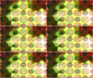 Çiçek süsü ile kusursuz desen. Yeşil renkli çiçekler. Raster illüstrasyonu.