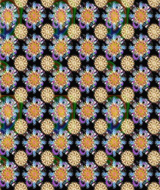 Raster deseni. Raster illüstrasyonu. Siyah ve kahverengi renklerde. Soyut çiçek desensiz arkaplan. Küçük çiçekte sevimli çiçek deseni var..