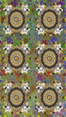 Klasik çiçek dokusu. Kusursuz desenli altın elementler. Kart, duvar kağıdı, ambalaj ve tekstil için klasik tasarım. Altın şablon. Raster illüstrasyonu. Gri renkli Royal retro.