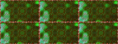 Yeşil ve kahverengi renklerde etnik çiçeklerle kusursuz bir desen. Raster Çiçek İllüstrasyonu güzel tekstil..