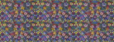 Güzel çiçekli kusursuz desen ve mavi renkli yapraklar, suluboya çiçek deseni, duvar kağıdı, kart ya da kumaş için fayanslı. Raster illüstrasyonu.