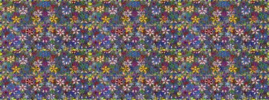 Güzel çiçekli kusursuz desen ve mavi renkli yapraklar, suluboya çiçek deseni, duvar kağıdı, kart ya da kumaş için fayanslı. Raster illüstrasyonu.