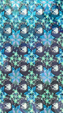 Tekstil, kumaş, kapaklar, duvar kağıtları, baskı, naylon, koleksiyon defteri, örgü, dekupaj için güzel bir eskiz. Küçük mavi çiçekli oldukça eski bir besin torbası deseni. Millefleurlar.