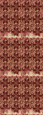 Raster illüstrasyonu. Kusursuz ortaçağ çiçek deseni. Kahverengi renklerde altın. Dekoratif simetri arabesk. Doğum günü, davetiye ya da afiş için tebrik kartı.