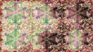 Tarafsız renklerde altın. Raster illüstrasyonu. Kusursuz ortaçağ çiçek deseni. Doğum günü kartı, davetiye ya da afiş için iyidir. Dekoratif simetri arabesk.