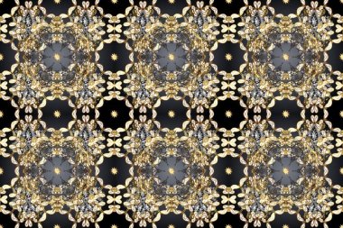 Raster illüstrasyonu. Tekrarlayan elementlerle soyut arkaplan oluşturun. Altın rengi ve altın elementler üzerinde altın pürüzsüz desen. Kusursuz, klasik altın desen..