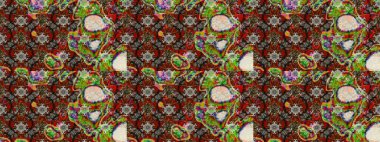 Kahverengi renkte çok kahverengi, zarif küçük çiçekler ve komik böcekler, raster desen, illüstrasyon.