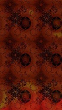 Kumaş desenli papatya çiçeği detayı. Kahverengi ve kırmızı renkte çiçekler.