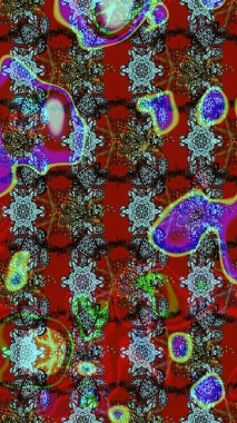 Kırmızı ve mavi renkler üzerine çiçek desenli eskiz, el yapımı papatyalar, papatyalar. Tekrarlayan çiçek arkaplanı, zarif kırmızı ve mavi çiçek duvar kağıdı.