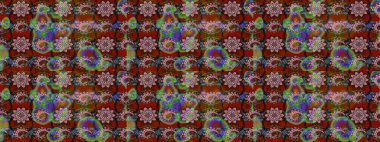 Çiçek desenli eskiz, darbeler, sıçramalar, yaz çiçekleri. Kahverengi ve kırmızı renkte çiçekler. Raster illüstrasyonu.