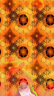 Güzel kumaş deseni. Raster suluboya deseni, narin çiçekler, turuncu ve sarı çiçekler, tebrik kartı şablonu..