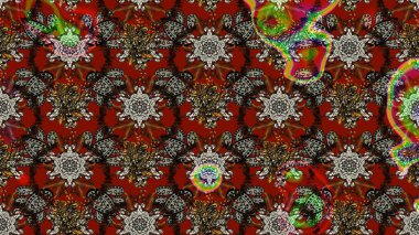 Renkli etnik çiçeklerle süslenmiş zarif bir eskiz şekli. Asya Tekstil 'inde Raster Çiçek İllüstrasyonu.