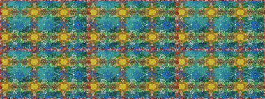 Parlak çiçekli kolaj çiçekleri mavi ve yeşil. Çiçekli zambaklar kusursuz bir arka plan. Çiçek tasarımı için inanılmaz kolaj cennet tarzı..