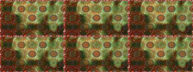 Sevimli çiçek raster deseni. Renkli Bahar Temalı Kusursuz Arkaplan. Düz Çiçek Elementleri Tasarımı. Kahverengi ve yeşil renkte çiçekler.