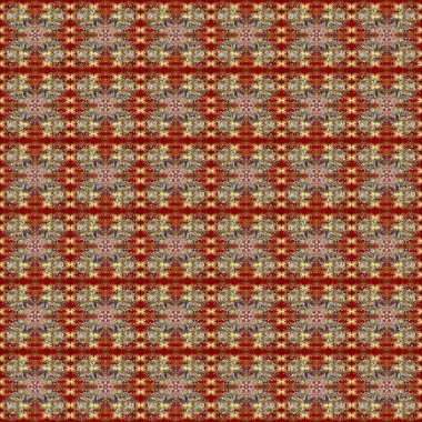 Kusursuz altın desen. Raster oryantal süs. Kahverengi, kırmızı ve bej renklerde altın elementlerle kusursuz desen.