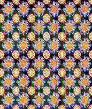 Renkli Bahar Teması eskiz kalıbı. Çiçeksel fantezi tasarımı ve parlak bir arka plan çizimi. Düz Çiçek Elementleri Tasarımı.