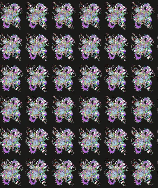 Kumaş, duvar kağıdı ve kağıt üzerine baskı yapmak için gelişen arka plan. Moda arka planında parlak buketler. Eski usul küçük çiçekli şirin bir eskiz deseni. Raster illüstrasyonu.