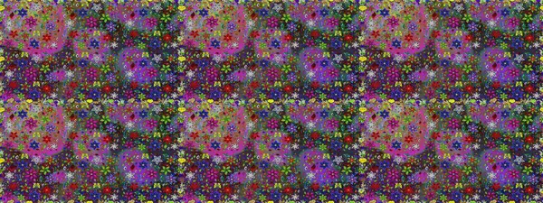 Yeşil ve mor renkli çiçekler. Raster illüstrasyonu. Çiçeksiz desenli arka plan, vuruşlar, sıçramalar, yaz çiçekleri..