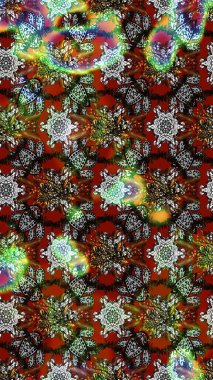 Çiçek süslemeli çizim deseni. Raster illüstrasyonu. Gri ve kahverengi renkte çiçekler.