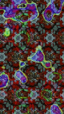 Suluboya çiçekli çiçek deseni. Kahverengi ve kırmızı renklerde Asya tekstili. Raster illüstrasyonu.