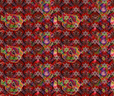 Suluboya çiçekli çiçek deseni. Raster illüstrasyonu. Kırmızı, kahverengi ve siyah renkli güzel tekstil..