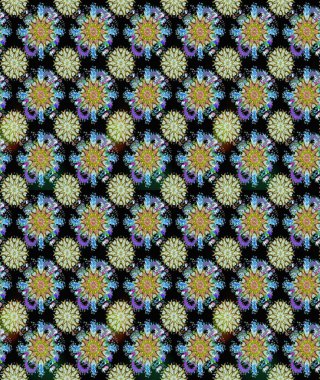 Millefleur 'lar. Tekstil, kumaş, kapaklar, duvar kağıtları, baskı, naylon, yapıştırma, örgü, dekupaj için çiçeksiz arkaplan. Oldukça eski bir besin torbası deseni. Küçük siyah, nötr, çiçekler.