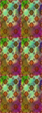 Kusursuz bir geçmişi var. Eski usul. Raster illüstrasyonu. Renkli şal desenli, kahverengi ve yeşil çiçekli ve dekoratif elementli kusursuz desen. Kumaş, tekstil ve duvar kağıdı baskısı için..