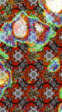 Kumaş desenli papatya çiçeği detayı. Kahverengi ve gri renkte çiçekler.