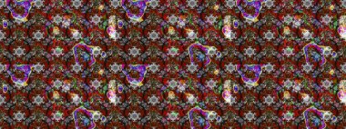 Çiçek desenli çizim. Asyalı tekstil renkleri. Raster illüstrasyonu.