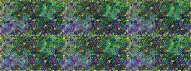 Raster Çiçek İllüstrasyonu 'nun şirin tekstili. Yeşil ve mavi renkte etnik çiçeklerle kusursuz bir desen..